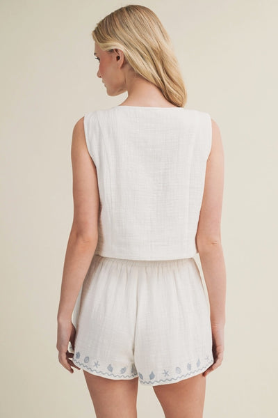 Embroidered Seashell Top