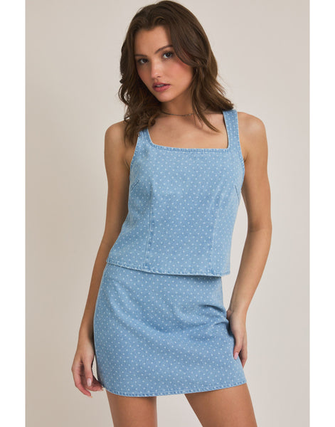 Polka Dot Denim Skirt