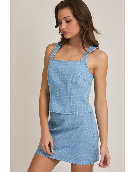 Polka Dot Denim Skirt
