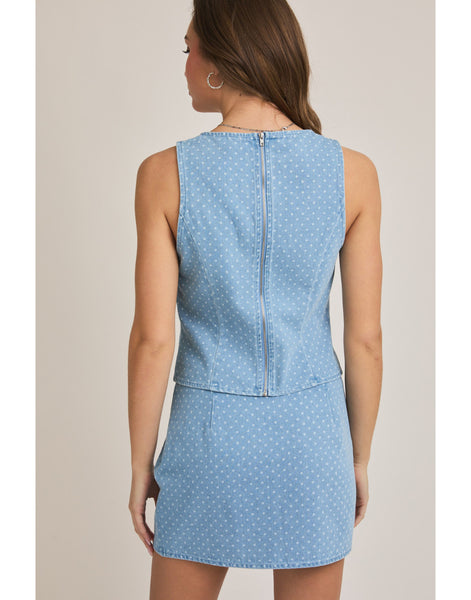 Polka Dot Denim Skirt
