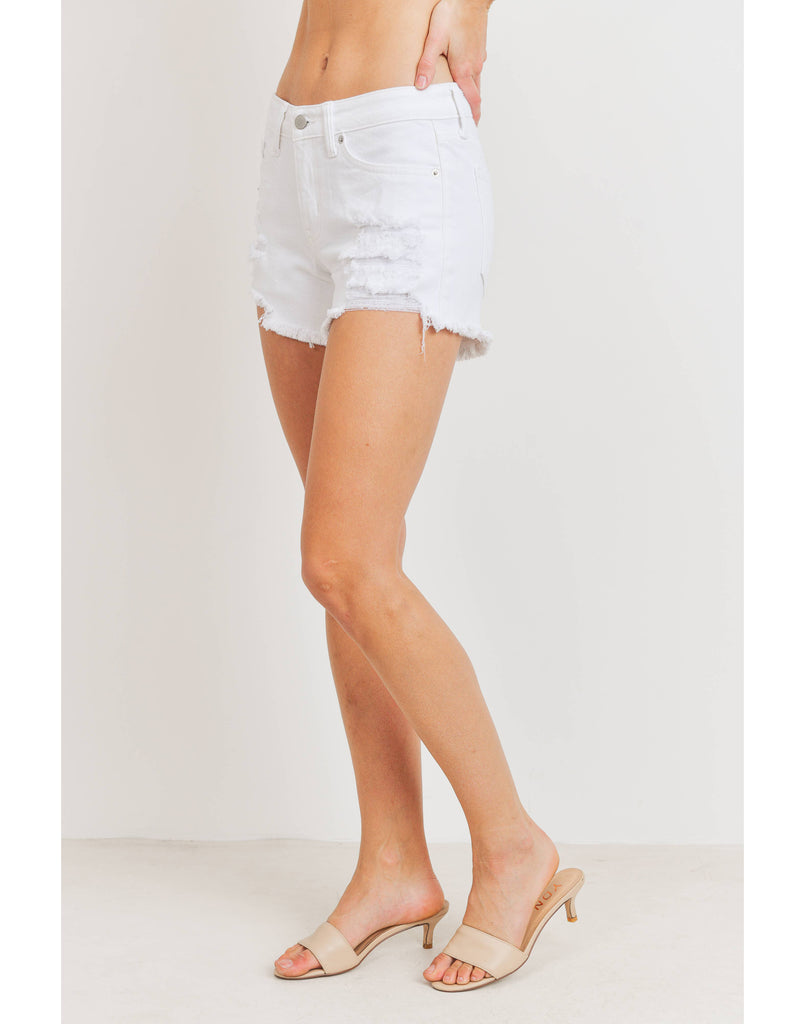 Destroyed white denim best sale shorts